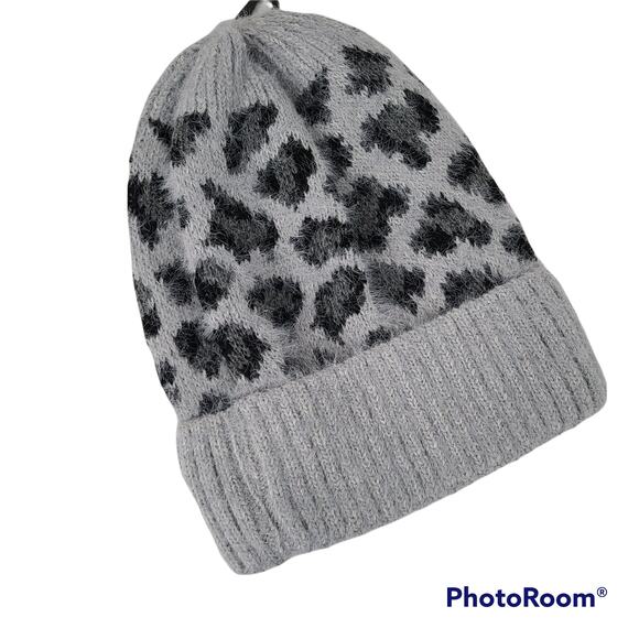 LOF gray leopard knit stocking cap New with tag - Picture 1 of 6